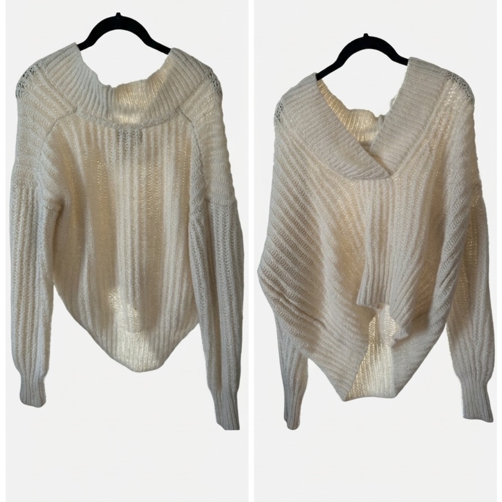 Anthropologie Pilcro Oversized V-Neck Chunky Knit Sweater - Cream - Size M
